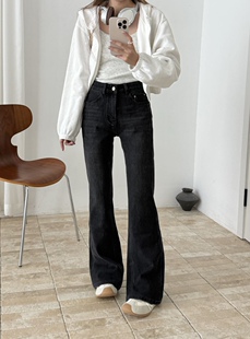 必入神裤～四面弹高腰微喇叭裤子女秋新款修身显瘦十分喇叭牛仔裤