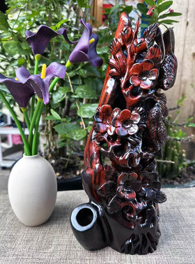 大红酸枝整木雕刻喜上眉梢摆件交趾黄檀红木花鸟家居装饰工艺实拍