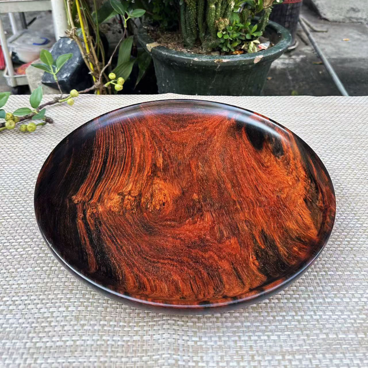 大红酸枝整木黑飘红果盘34.5×4.5交趾黄檀红木收纳茶托一物一拍