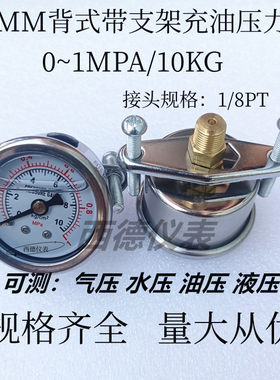 不锈钢表壳40MM轴向带支架（面板式）0－1MPA/10KG充油耐震压力表