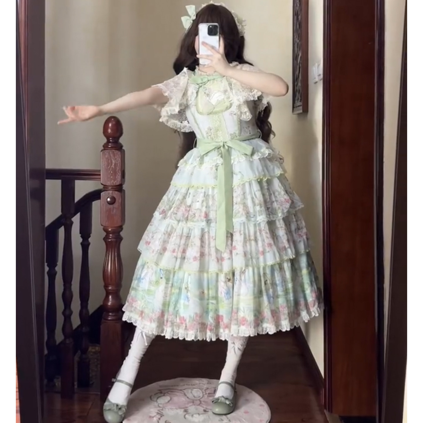 绿色田园风天鹅湖lolita裙洋装