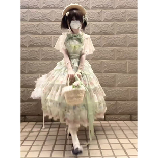 绿色田园风天鹅湖lolita裙jsk披肩优雅cla洛丽塔日常lo裙日常洋装