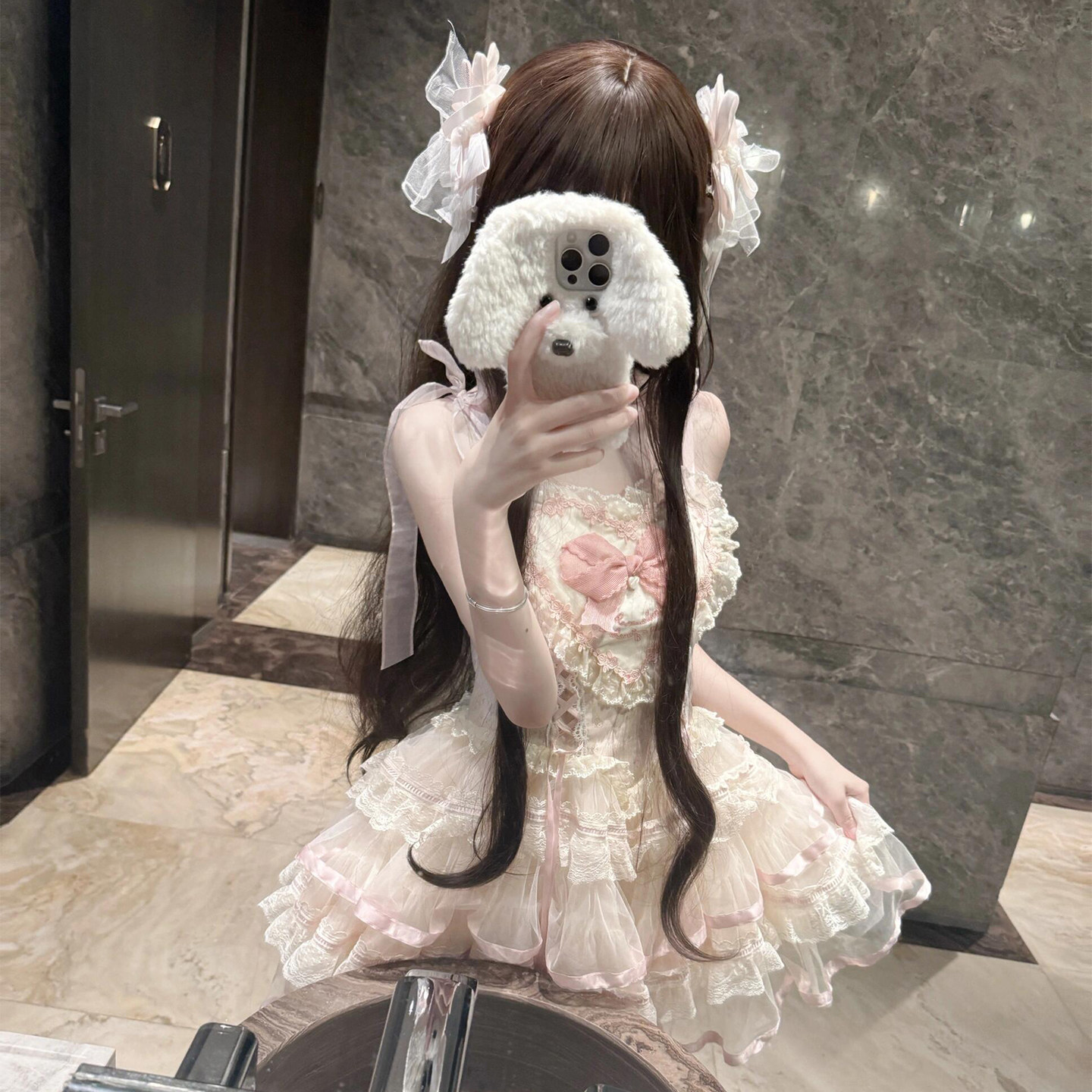 丝缎芭蕾狗短洛丽塔lolita吊带裙