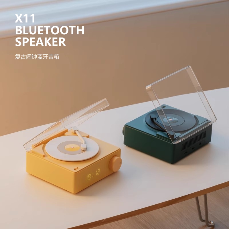 X11复古闹钟蓝牙音箱经典黑胶设计桌面时光唱机送朋友情人节礼物