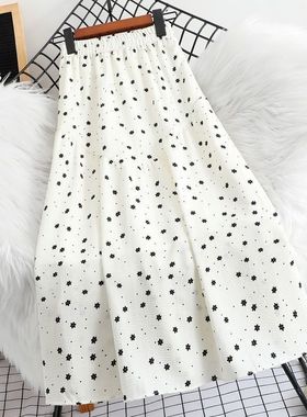 碎花裙子网红印花a字半身裙女夏季大摆裙小个子花裙波点裙中长款