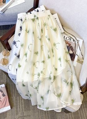 法式碎花半身裙女2025夏季高腰遮胯显瘦中长款A字裙森系气质半裙