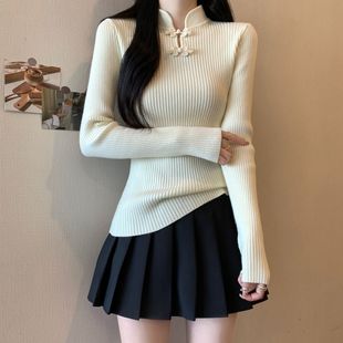 修身 中式 2025早春新款 国风立领长袖 显瘦复古盘扣洋气上衣女 打底衫