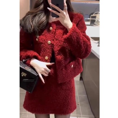 新年冬季套装香风裙女2025红色新款爆款半身裙秋冬名媛两件套