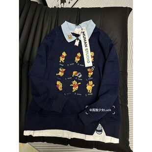 真的显白!!!【刺绣polo衫】学院假两件翻领卫衣女INS加绒韩版上衣