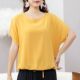 宽松显瘦大码 短袖 T恤人造棉汗衫 纯色棉绸上衣蝙蝠袖 绵绸速干衬衫