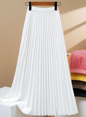 时尚褶皱高腰遮胯百褶裙女2025夏季新款百搭显瘦遮跨中长款A字裙