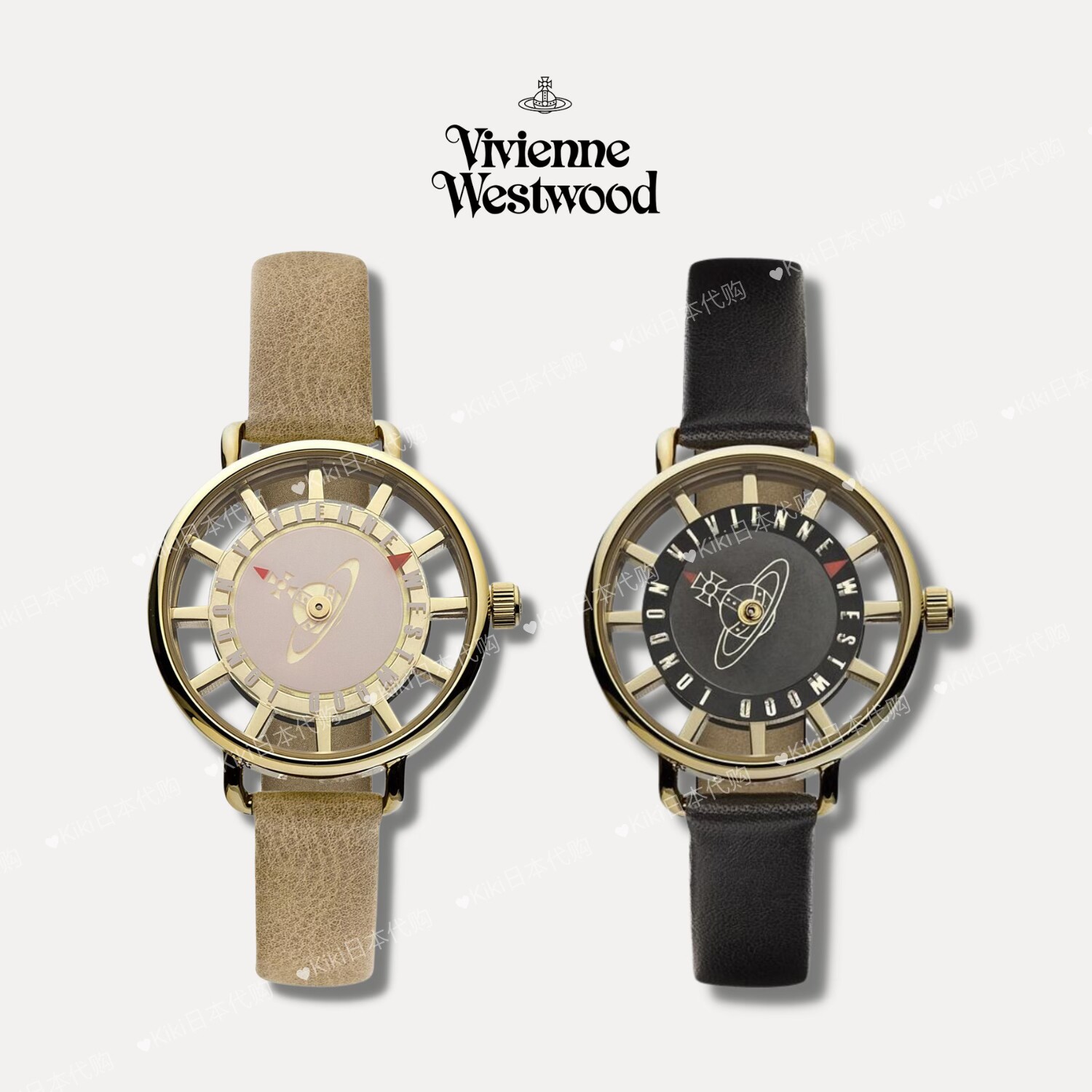日本代购vivienne westwood西太后旋转土星指针真皮带手表女士