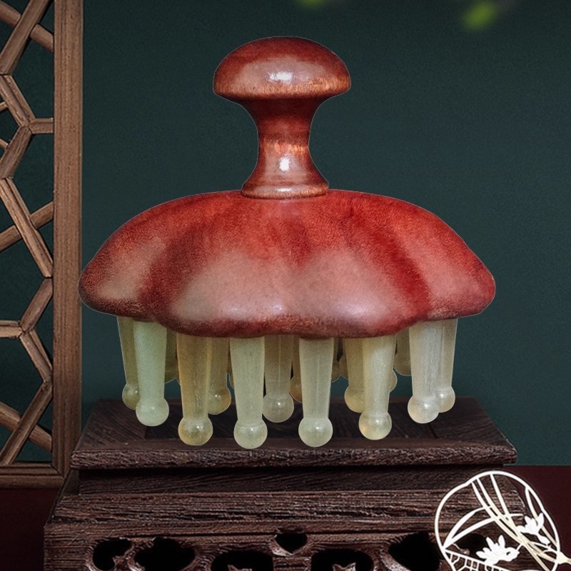 金丝檀木牛角梳子头部经络按摩梳疏通神器头皮专用送礼