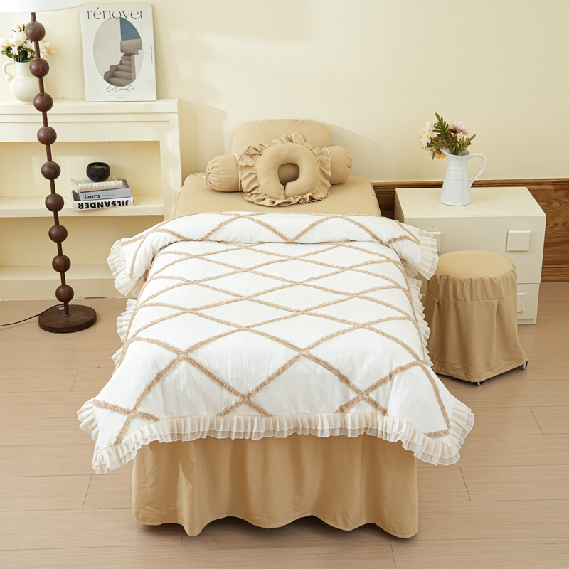 新款美容床罩四件套轻奢简约奶油风皮肤管理美容院专用按摩床罩套