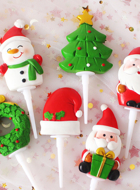 圣诞节蛋糕装饰插件树脂款圣诞老人雪人圣诞树摆件麋鹿甜品台装饰