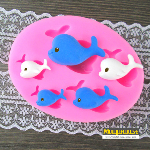 海洋系列可爱小海豚翻糖蛋糕装饰食品级硅胶巧克力烘焙模具耐高温