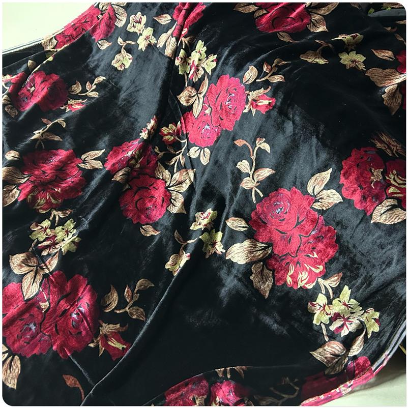 黑底红花真丝底布棉绒桑蚕丝绒连衣裙旗袍衬衣套装服装布面料