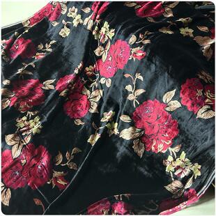 黑底红花真丝底布棉绒桑蚕丝绒连衣裙旗袍衬衣套装服装布面料