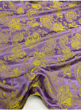 四季新款紫色醋酸人丝提花布国风上衣旗袍短裤半身连衣裙服装面料