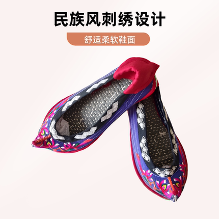 35码彝族千层底纯手工翘头绣花鞋妈妈手纳底原创布鞋云南原创女鞋