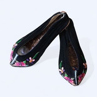 36码民族风绒面老绣鞋古风国风绣鞋云南绣花布鞋收藏女鞋单鞋复古