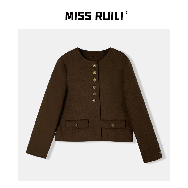 韩版春季金属扣毛呢外套