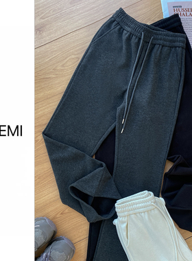 MISS RUILI 定制  冬季百搭时尚加厚加绒抽绳休闲喇叭裤F1474