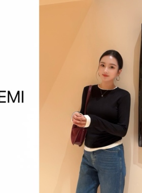 MISS RUILI 定制  韩版设计感假两件拼接长袖T恤打底F1120