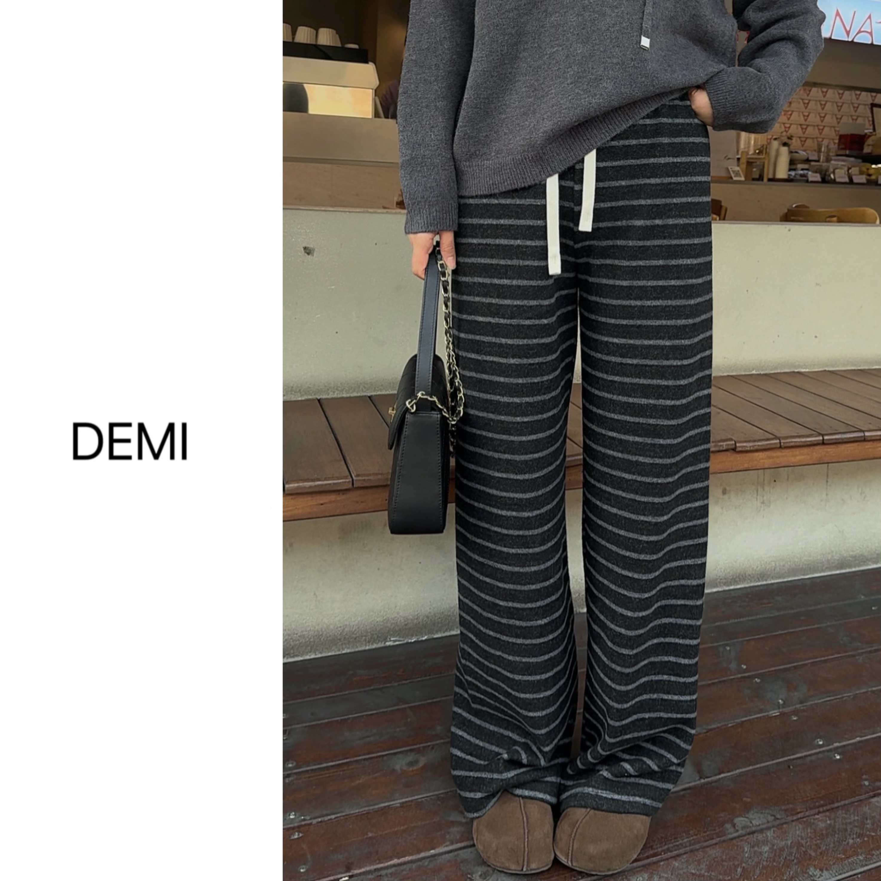 MISS RUILI 定制 新款慵懒风撞色条纹垂感休闲裤显瘦阔腿裤F1377