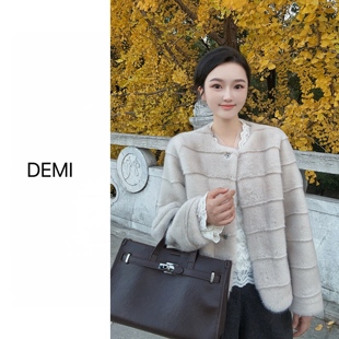 韩版 MISS 冬季 定制 轻奢百搭圆领毛茸茸短外套F1415 RUILI