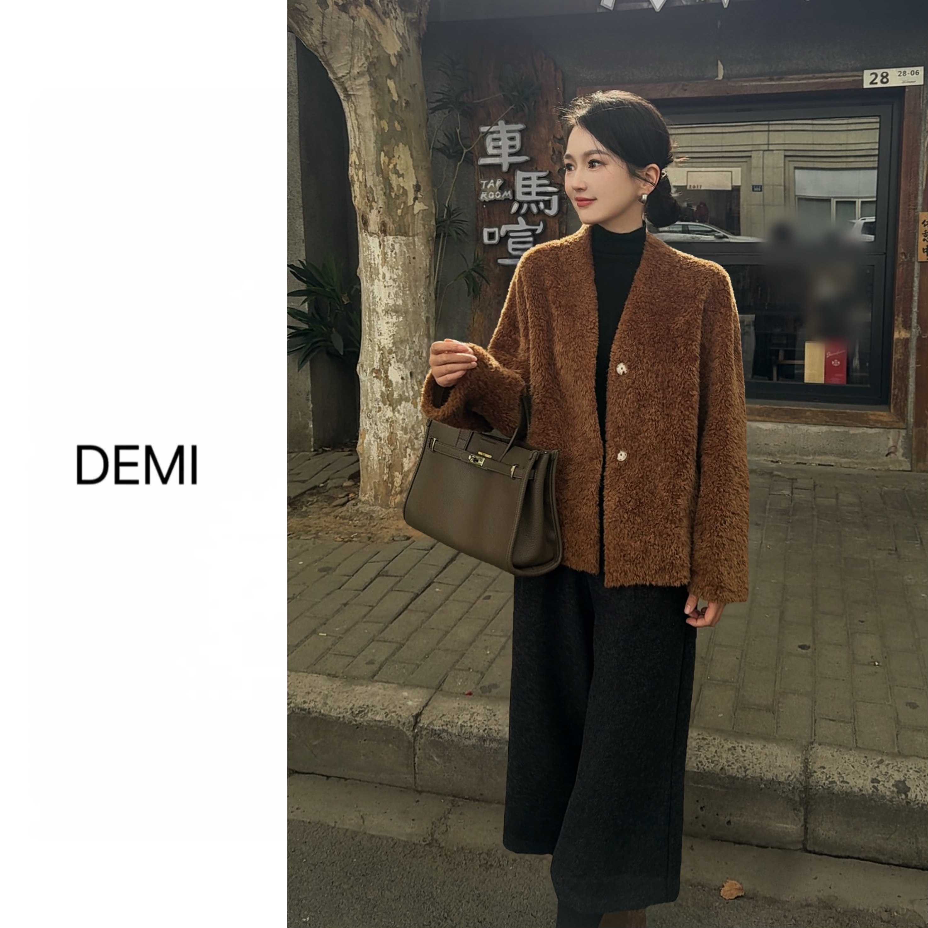 MISS RUILI 定制新款韩版气质显瘦皮毛一体上衣百搭毛毛外套F1431