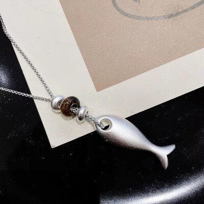 MISS RUILI定制  新款气质简约高级感银色小鱼项链小众设计F1683