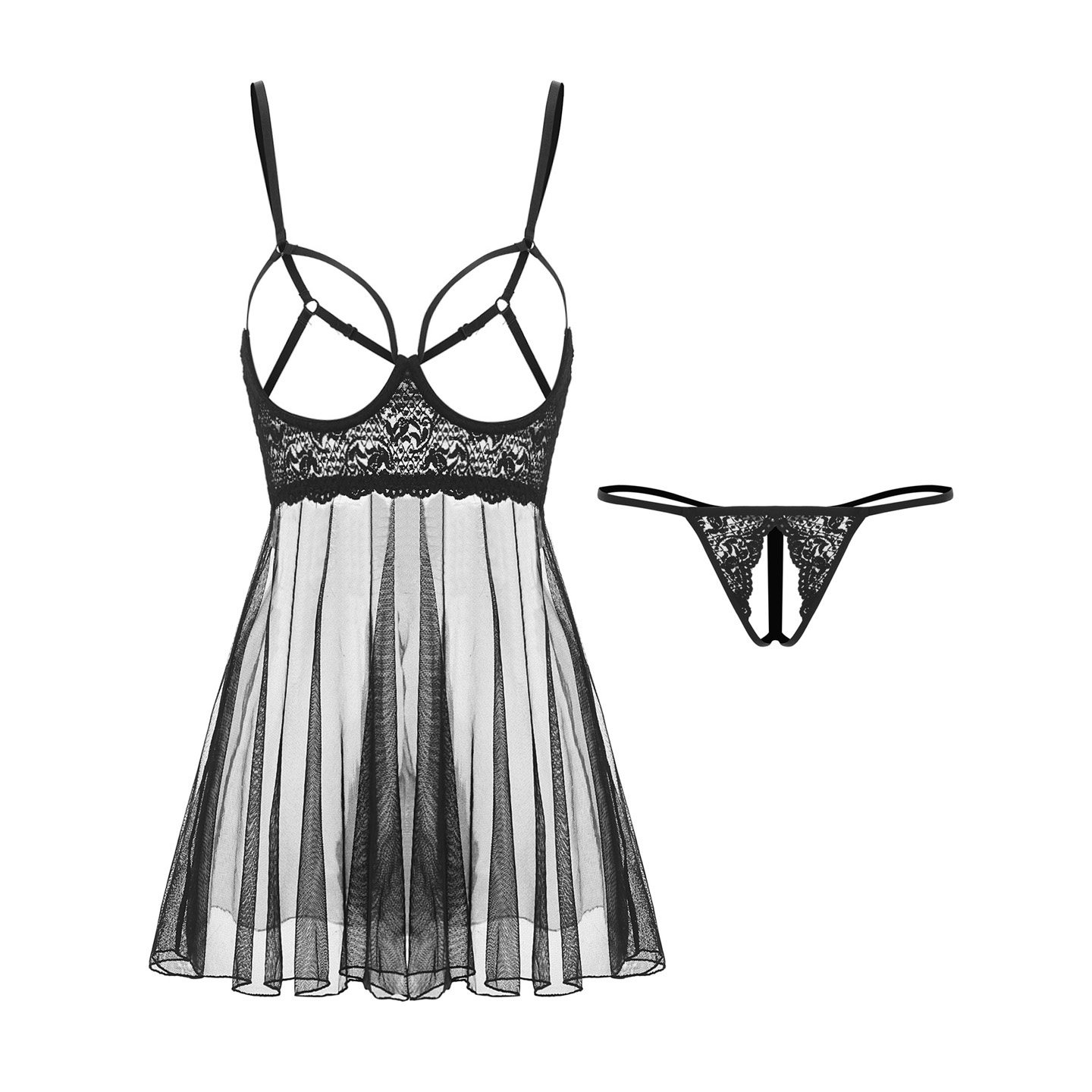 性感睡衣女款夏季2026新款蕾丝网纱小胸聚拢火辣诱惑吊带睡裙纯欲