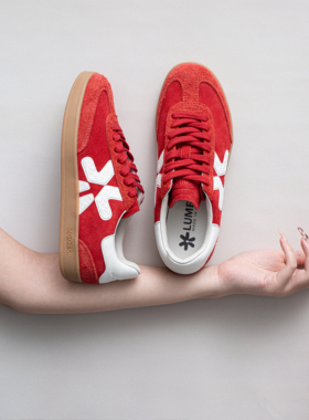 LUMES&YHGM红色复古牛皮德训鞋女2026新款百搭休闲情侣小白鞋子男