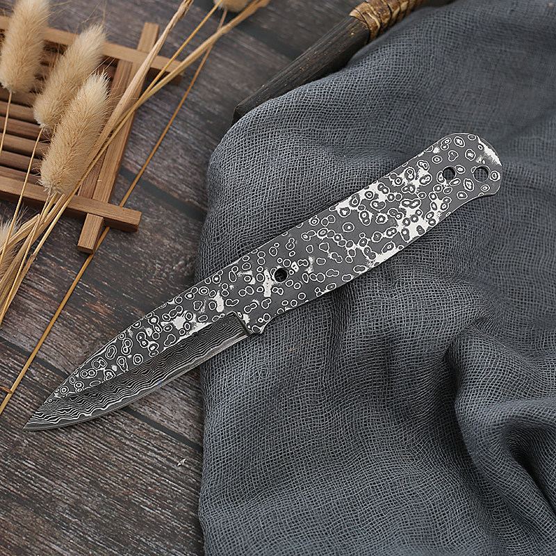 酸洗大马士革钢刀户外水果刀高硬度小直刀五金钢坯手工diy刀胚