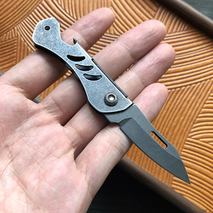 不锈钢户外迷你小刀折叠刀开快递箱钥匙挂扣刀多用开瓶起子小工具