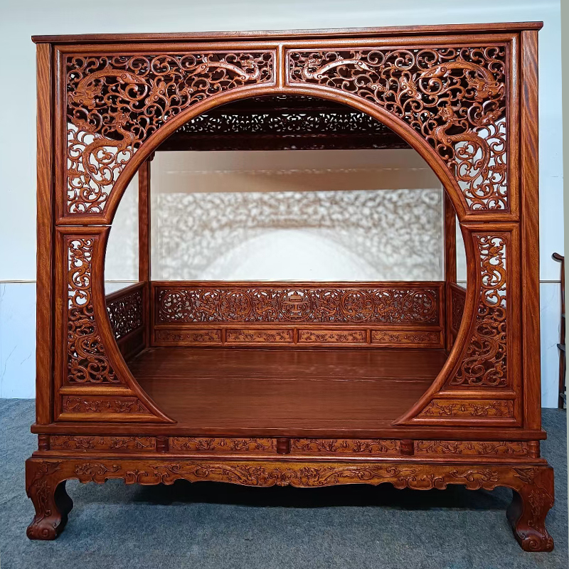 新中式红花梨全实木架子床邵氏紫檀月洞床仿古代千工拔步床宫廷床