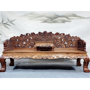 新款中式花梨木雕花罗汉床雕花罗汉榻实木春秋沙发椅邵氏紫檀椅子