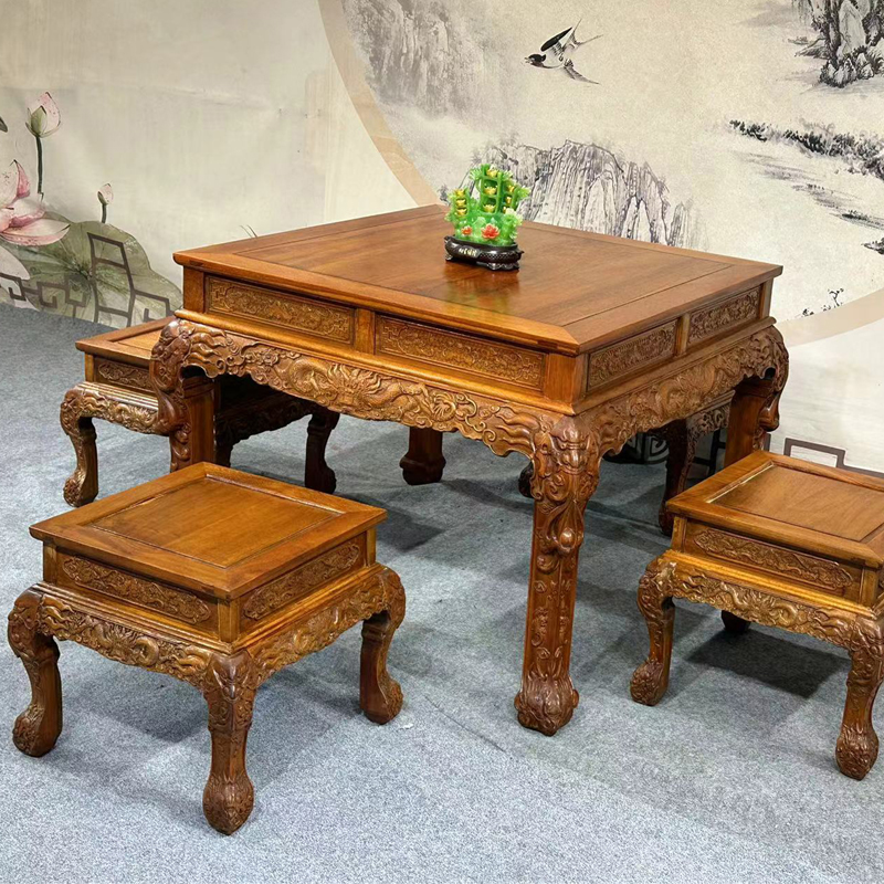 源木记忆花梨木中式无辅料餐桌椅