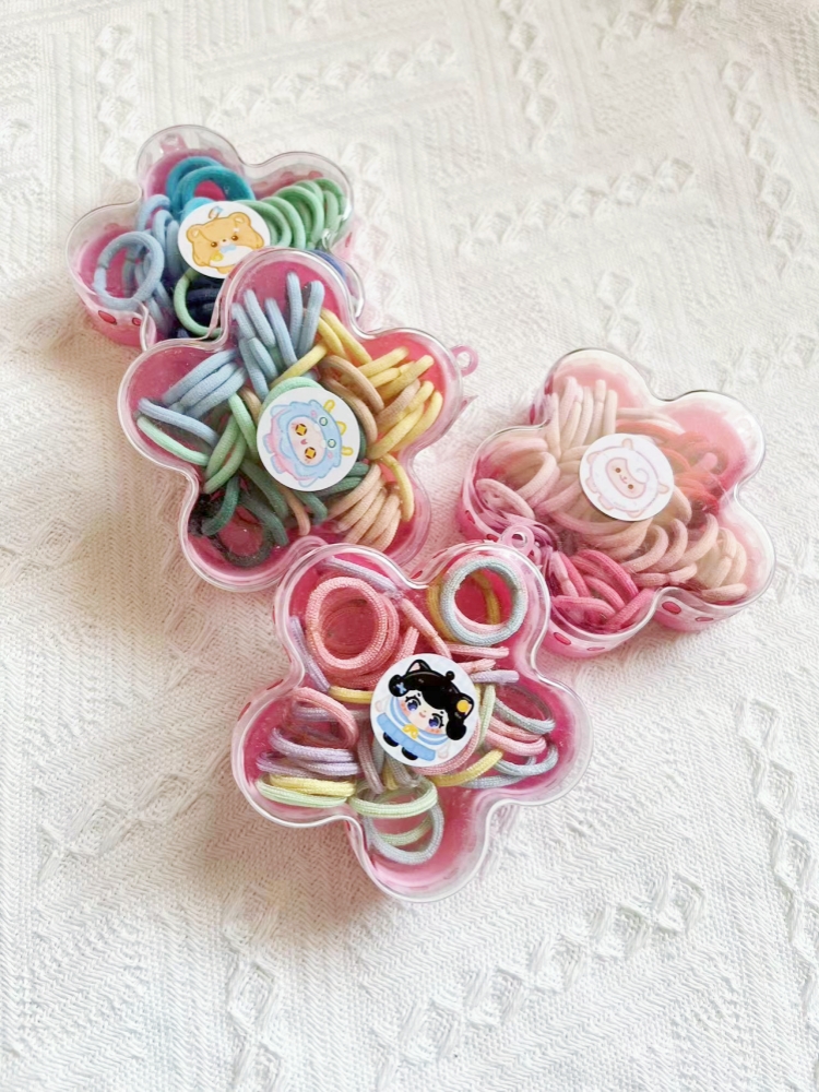 满30元包邮特价清仓花形盒装儿童发圈50个装蛋仔贴纸皮筋发绳发饰