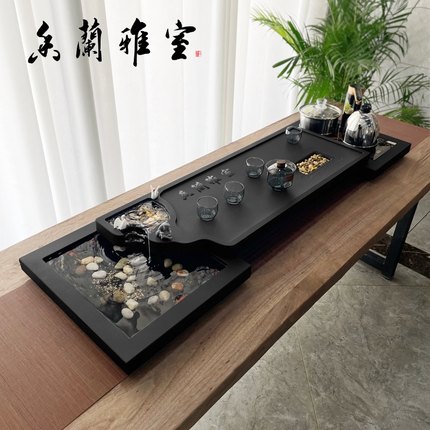 创意天然乌金石茶盘家用办公大号流水养鱼茶台全自动一体石头茶海