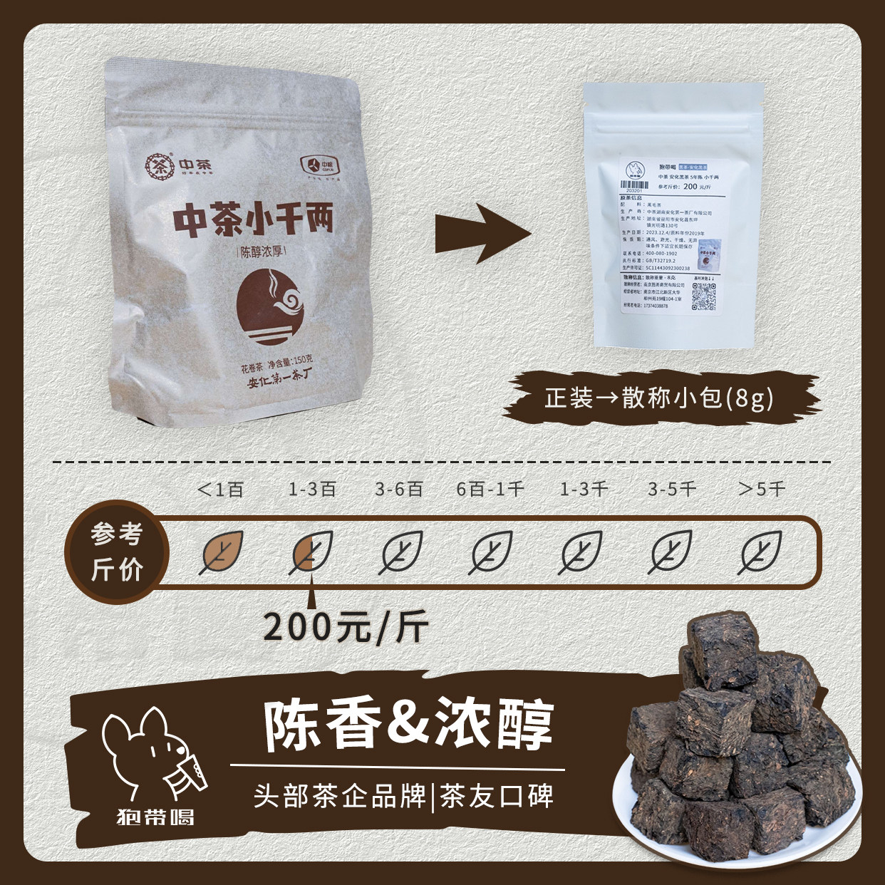 【单泡】中茶 5年陈小千两 安化县黑茶 狍带喝茶样试喝品鉴装