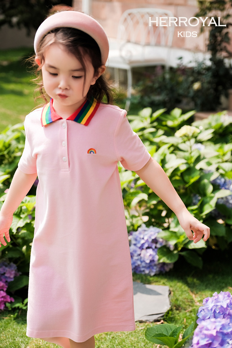 HERROYAL2025女童潮牌彩虹POLO连衣裙夏装网红洋气亲子母女姐妹装
