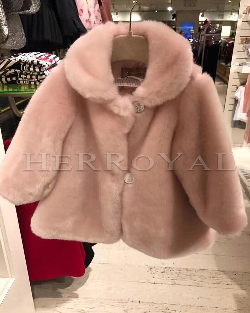 HERROYAL2025秋冬 爆美女童装裸粉毛草仿皮草大衣保暖外套亲子