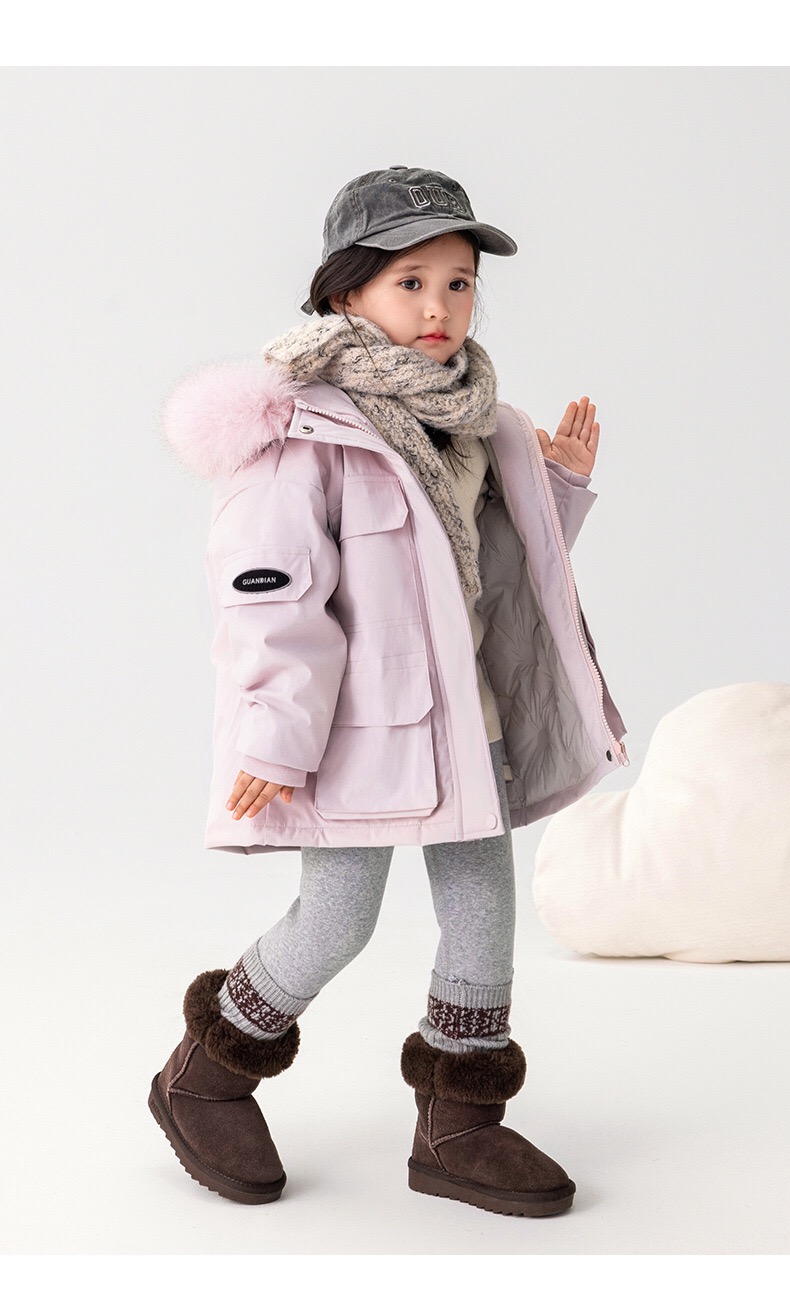 豆妞IAMDOU90-160码御寒保暖派克服石墨烯云绒棉服真毛领连帽大衣