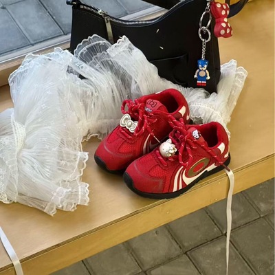 豆妞IAMDOU 26-37码秋冬复古红色加绒德训鞋KT女童二棉休闲运动鞋