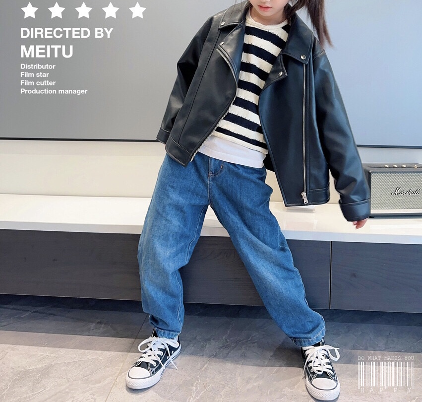 豆妞 90-150码 优质蛋白PU革皮衣男女童帅气机车夹克洋气外套春秋