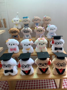 成品网红爆款博士帽毕业扭扭棒小狗手工毛绒玩偶毕业礼物送女朋友