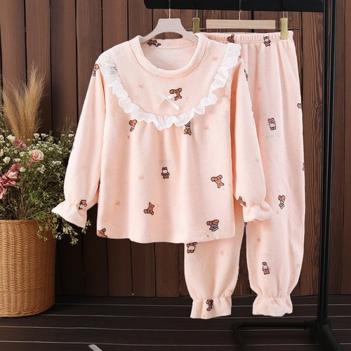 秋冬女童珊瑚绒睡衣法兰绒家居服