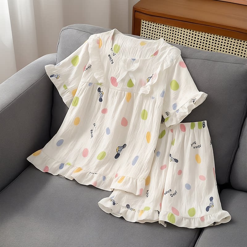 女童睡衣夏季薄款短袖裤套装中大童女孩花边公主风家居服套装图片